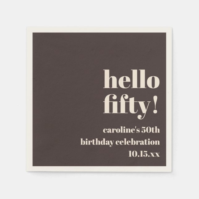 Bold Warm Brown Cute Modern Custom 50th Birthday Napkin (Front)