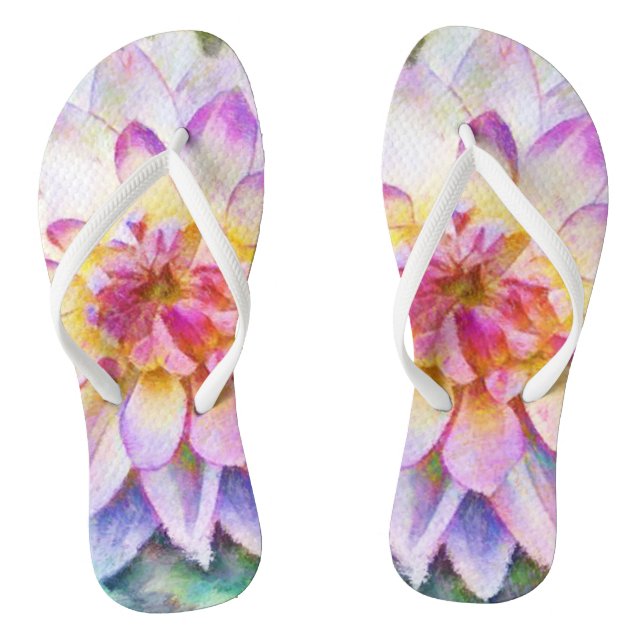 Bold Water Lily Dahlia Floral Flip Flops (Footbed)