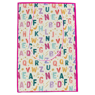 Bold Watercolor Alphabet & Gold Glitter Pattern Medium Gift Bag