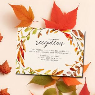 Bold Watercolor Autumn Leaves Wedding Reception Enclosure Card