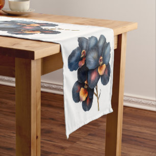 Bold watercolor black orchids table runner