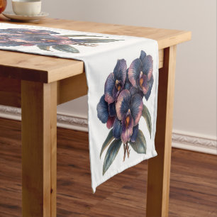Bold watercolor black orchids table runner