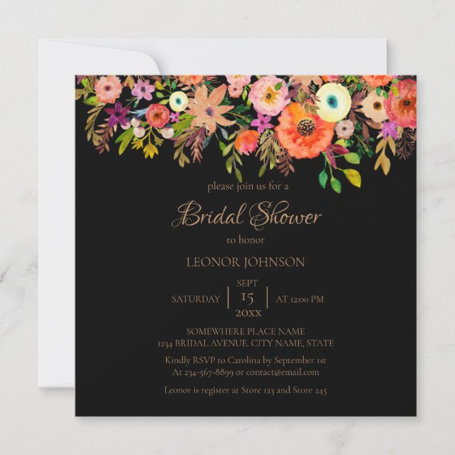 Bold Watercolor Bridal Shower Invitation (Front)
