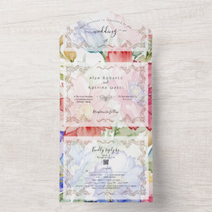 Bold Watercolor Floral Colourful Trifold All In One Invitation