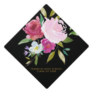 Bold Watercolor Floral Graduation Graduation Cap Topper