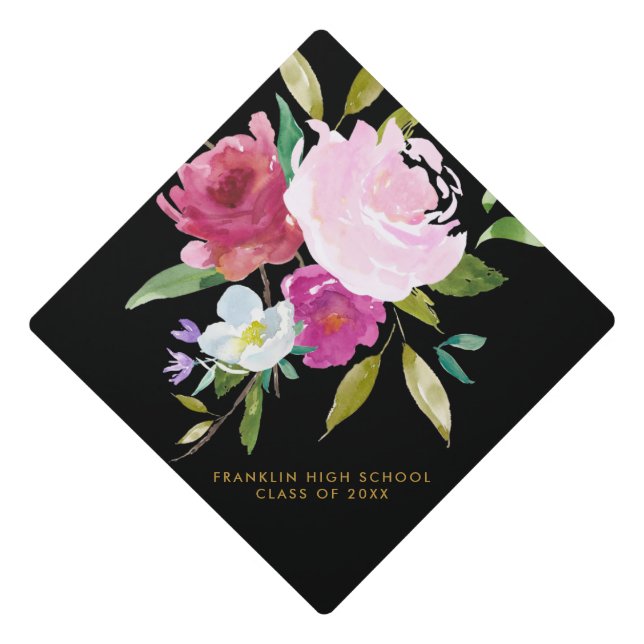 Bold Watercolor Floral Graduation Graduation Cap Topper (Front)