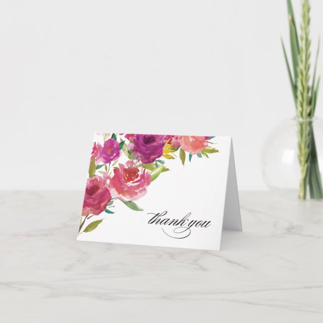 Bold Watercolor Floral Thank You Note Card (Front)