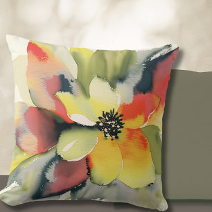 Bold Watercolor Floral Throw Pillow