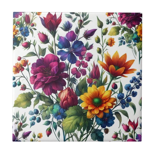 Bold Watercolor Floral  Tile (Front)