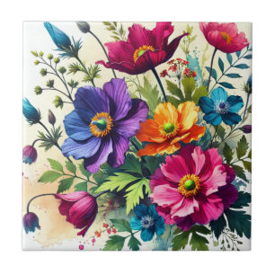 Bold Watercolor Floral  Tile