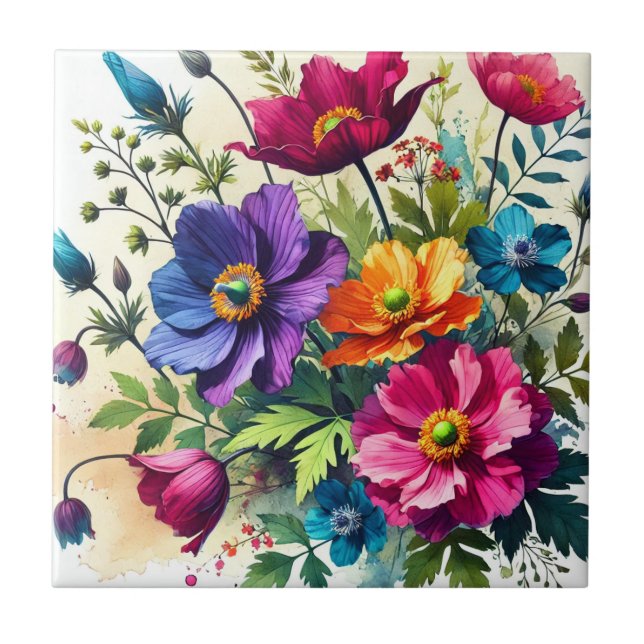 Bold Watercolor Floral  Tile (Front)
