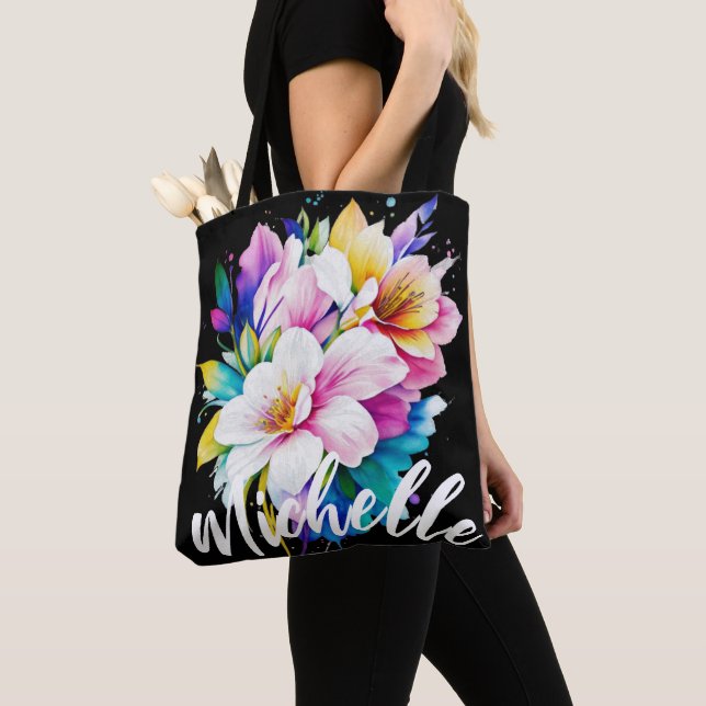 Bold Watercolor Floral  Tote Bag (Close Up)