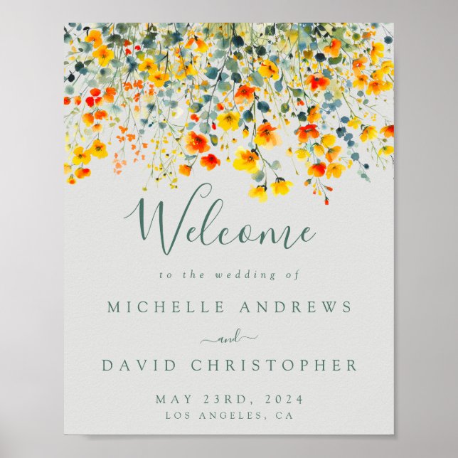 Bold Watercolor Floral Wedding Sign (Front)