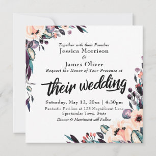 Bold Watercolor Florals and Script "Their Wedding" Invitation