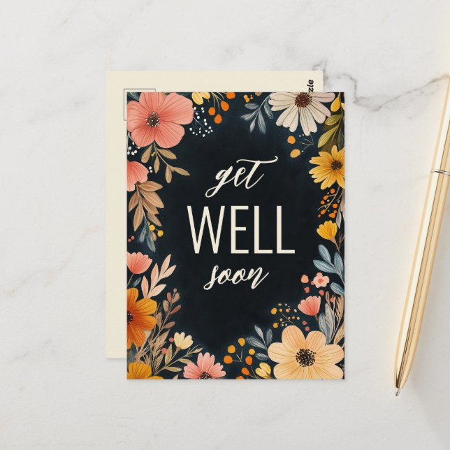 Bold Watercolor Florals  WELL SOON CUSTOM  Postcard (Front/Back In Situ)