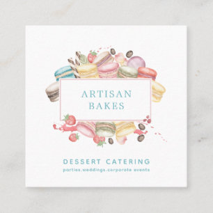 Bold Watercolor Macaron Baker Pastry Chef  Square Business Card