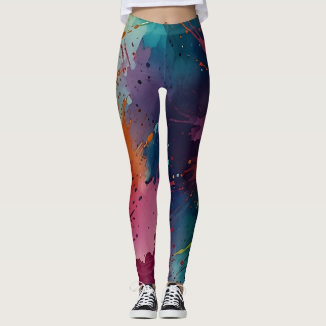 Bold Watercolor Splash Leggings Your Unique Style (Front)