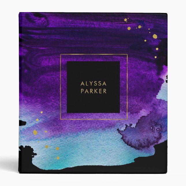 Bold Watercolor Splash with Faux Gold Look Accents Binder (Front)