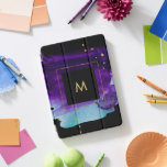 Bold Watercolor Splash with Faux Gold Look Accents iPad Pro Cover<br><div class="desc">This glam,  dramatic cover features a vivid purple and blue watercolor splash on a black background,  with faux gold look accents.</div>