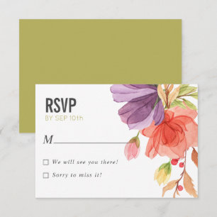 Bold Watercolor Wildflowers Green wedding RSVP Invitation