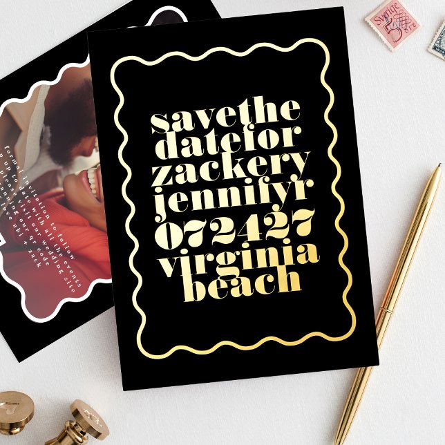 Bold Wavy Frame Black Gold QR Code Photo (Creator Uploaded)