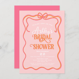 Bold Wavy Frame Bow Pink Orange Bridal Shower Invitation
