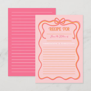Bold Wavy Frame Bow Pink Orange Recipe Card