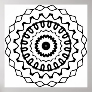 Bold Wavy Ring Mandala with Diamond Border Art Poster