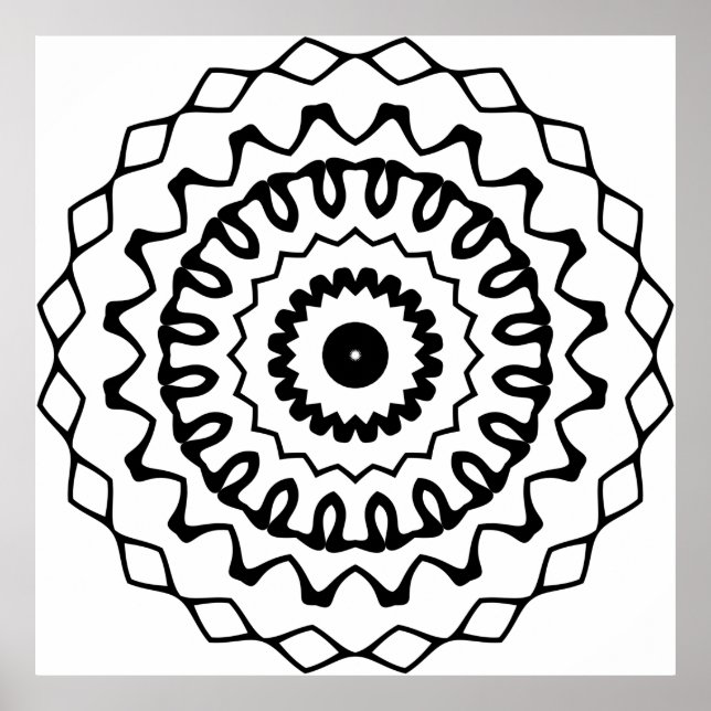 Bold Wavy Ring Mandala with Diamond Border Art Poster (Front)