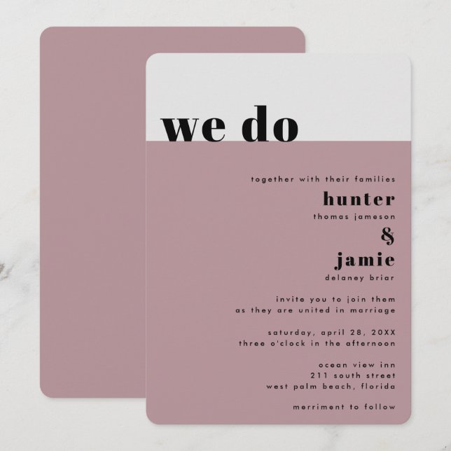 Bold "We Do" Light Mauve Wedding Invitation (Front/Back)
