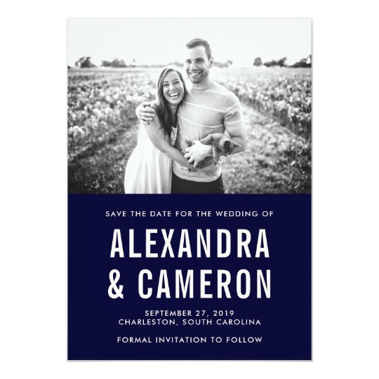 Bold Wedding | Navy and Blush Save the Date Photo Card