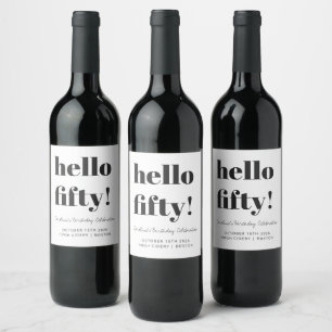 Bold White Black Modern 50th Birthday Custom Wine Label