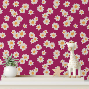Bold White Floral Purple Peel and Stick Wallpaper