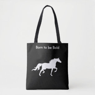 Bold White Horse Silhouette on Black Tote Bag