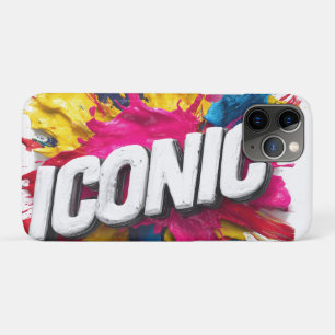 Bold White "ICONIC" Text Colorful Paint Splatter iPhone 11 Pro Case