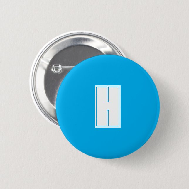 Bold white initial bright blue 2 inch round button (Front & Back)