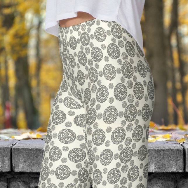 Bold White Ivory and Black Circular Tribal Pattern Leggings (Bold White Ivory and Black Circular Tribal Pattern Leggings)