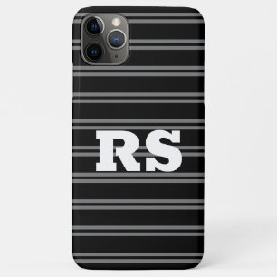 Bold White Monogram, Grey Lines on Black iPhone 11 Pro Max Case