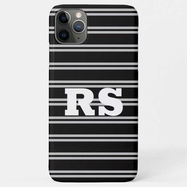 Bold White Monogram, Lt Grey Lines on Black iPhone Case-Mate iPhone Case (Back)