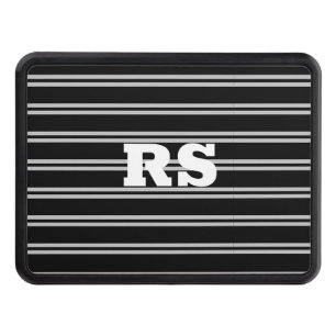 Bold White Monogram, Lt Grey Lines on Black Trailer Hitch Cover