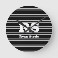 Bold White Monogram & Name, Lt Grey Lines on Black