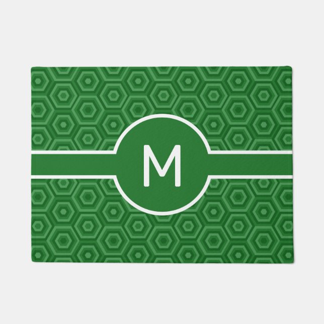 Bold White Monogram on Green Nested Hexagons Doormat (Front)