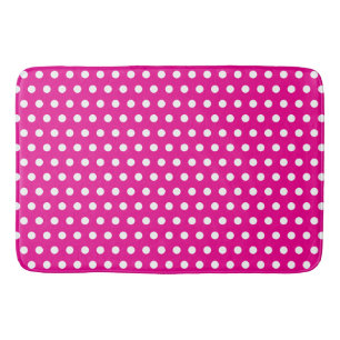 Bold White Polka Dots on Hot Pink Bath Mat