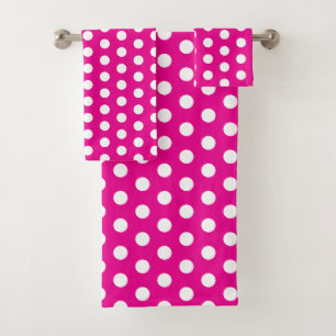 Bold White Polka Dots on Hot Pink Bath Towel Set