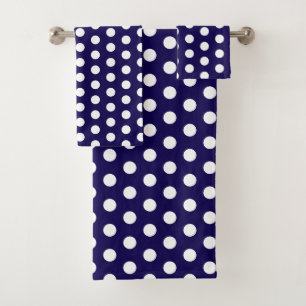 Bold White Polka Dots on Navy Blue Bath Towel Set