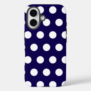 Bold White Polka Dots on Navy Blue  iPhone 16 Case