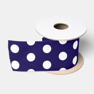 Bold White Polka Dots on Navy Blue  Satin Ribbon