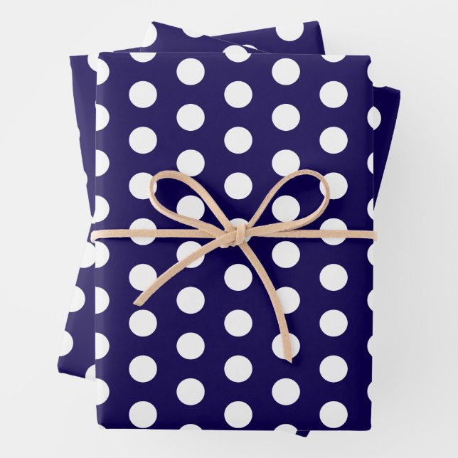 Bold White Polka Dots on Navy Blue  Wrapping Paper Sheet (In situ)