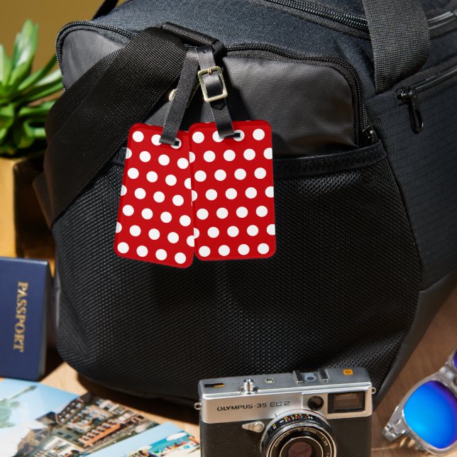 Bold White Polka Dots on Red Luggage Tag (Front & Back)