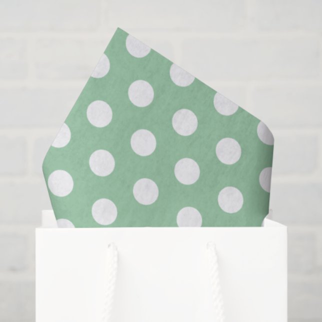 Bold White Polka Dots on Sage Green  Tissue Paper (Gift Bag)